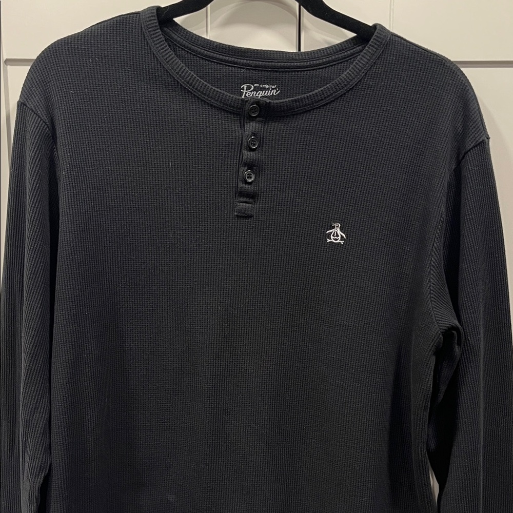 Original Penguin Men's Charcoal Henley Long Sleeve